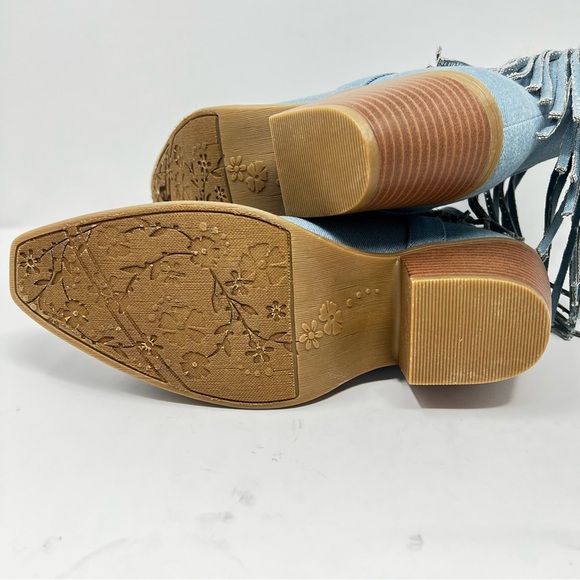 Sugar Light Blue Fringe Ankle Boots - Picture 8 of 11